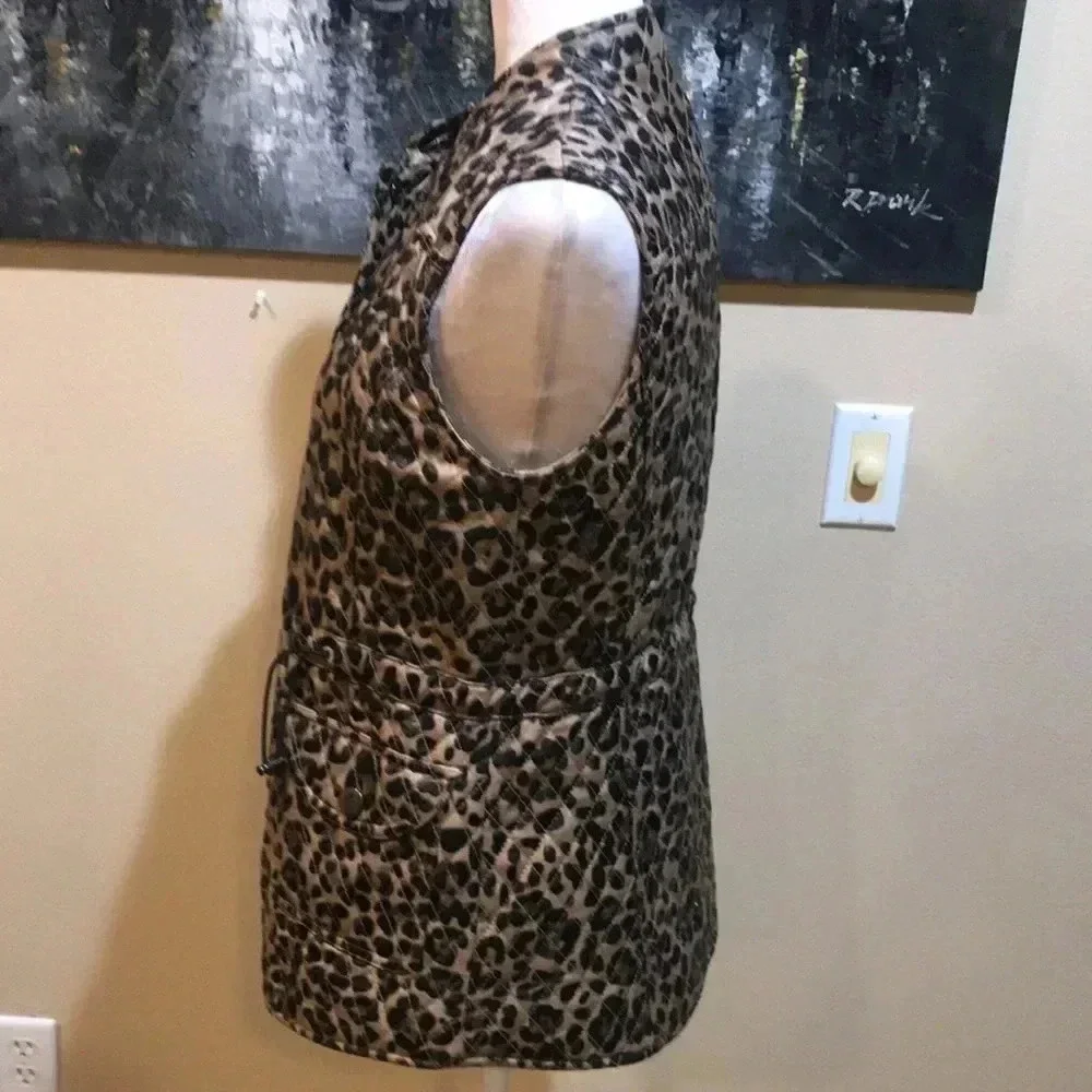V Cristina Faux Leather Animal Print Vest w/Pockets & Adjustable Tie Belt-Size M